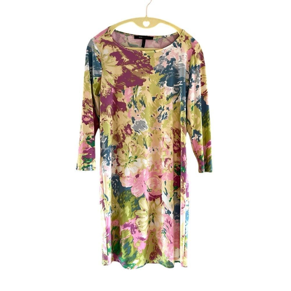 BCBGMAXAZRIA Floral Watercolor Pink Green Spring Sheath Dress | SZ XS